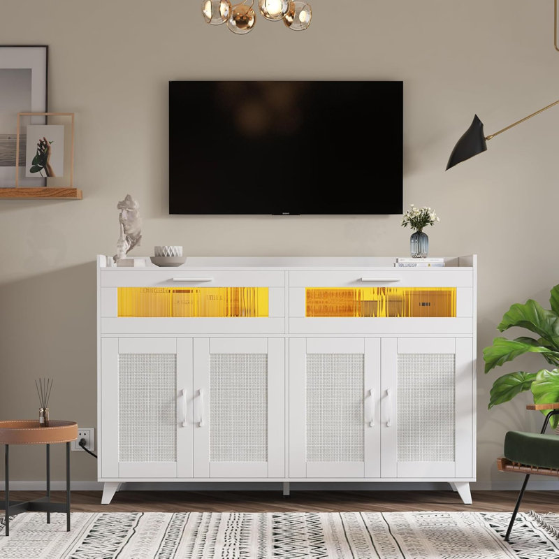 Buffet avec prise de courant, lumière DEL, armoire à café, Beige