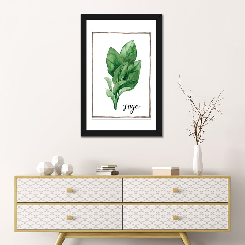 « aquarelle herbes vi », impression sur toile, H 32 po x l 24 po x P 1 po, Papier d'art encadré noir, Blanc