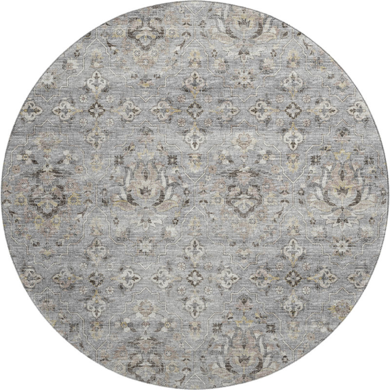 Premium Machine Washable Alliah AMF94 Ash Rug, Round 8'