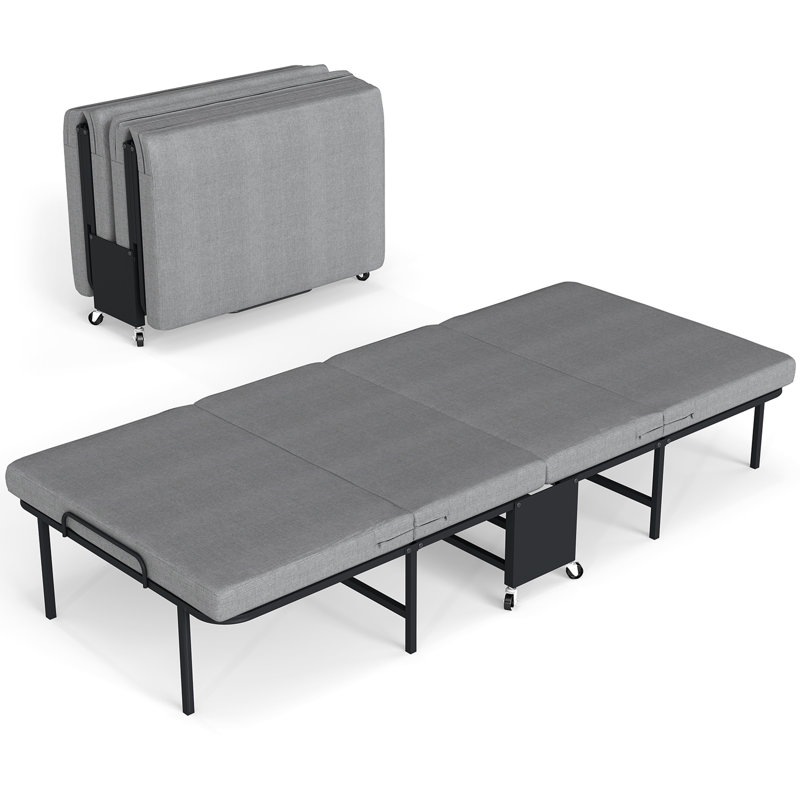 Folding Bed with Mattress for Adults, Twin Size, Portable Foldable Roll Away Bed on Wheels, Memory Foam Mattress and Super Strong Frame, Space Saving Fold Up for Easy Storage