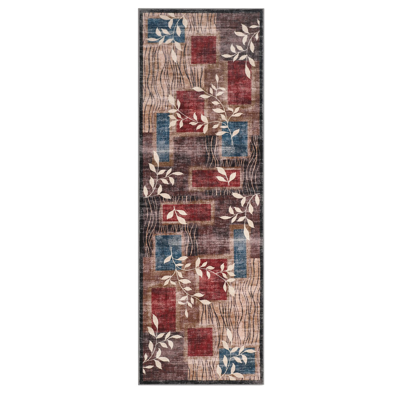 Machine Washable Rug with Rubber Backing for Living Room Modern Non-Slip Dining Room Rug Easy-Cleaning Geometric Floor Carpet for Bedroom Hallway Kitchen Office Playroom