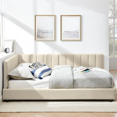 Full Size Bed, Beige Velvet With A Construction And For Bedroom Living Room Upholstered Velvet Base