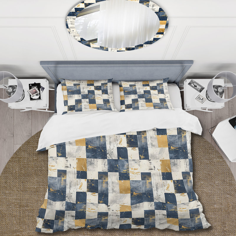 Ensemble de housse de couette Mid-Century Gingham I - Mid-Century, Housse de couette très grand + 2 taies décorativ