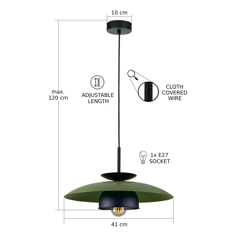 1 - Light Matte Black Dome Pendant, Khaki/Black