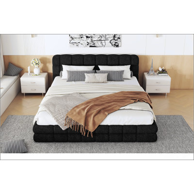 Queen Upholstered Platform Bed With Elegant Headboard And Sturdy Frame, Perfect For Modern Bedrooms And Comfortable Sleep.