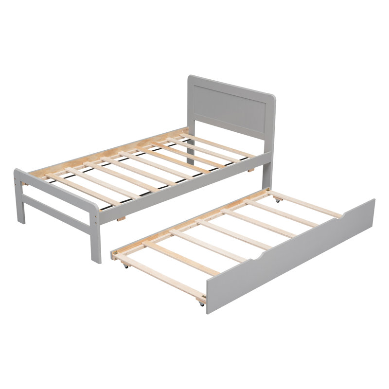 Lit simple gris avec lit gigogne - plateforme élégante et fonctionnelle, peu encombrante, Gris