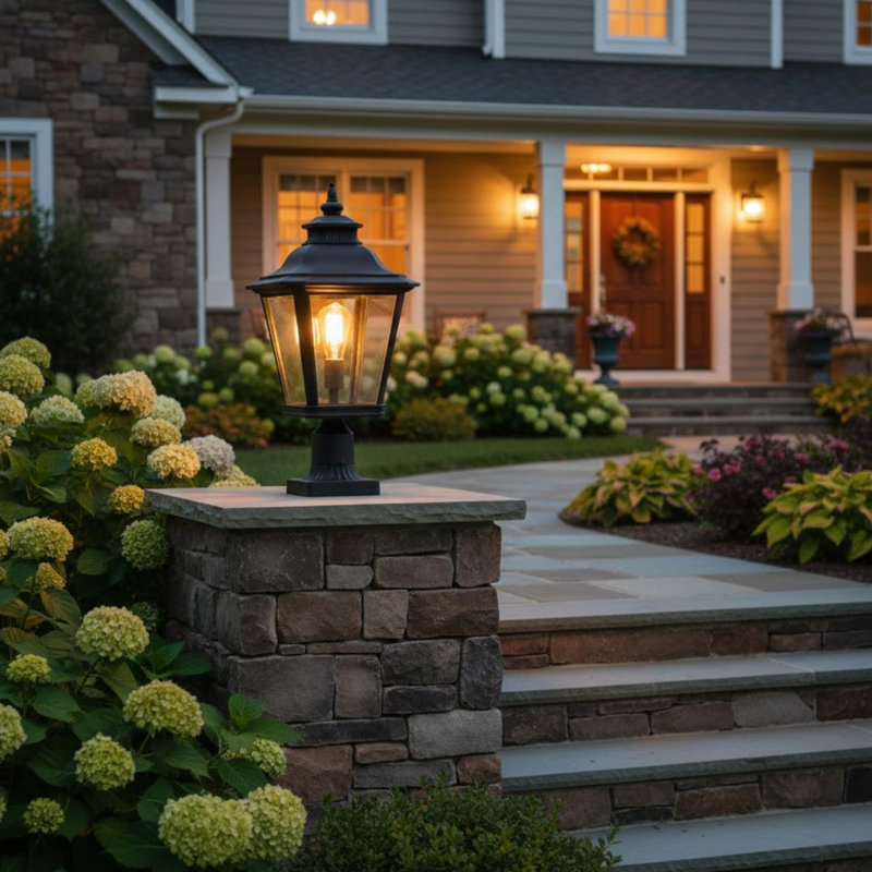 20.8 in. 1-Light Black Aluminum Outdoor Post Top Lantern with Glass Shade(2-Pack), 2 Light