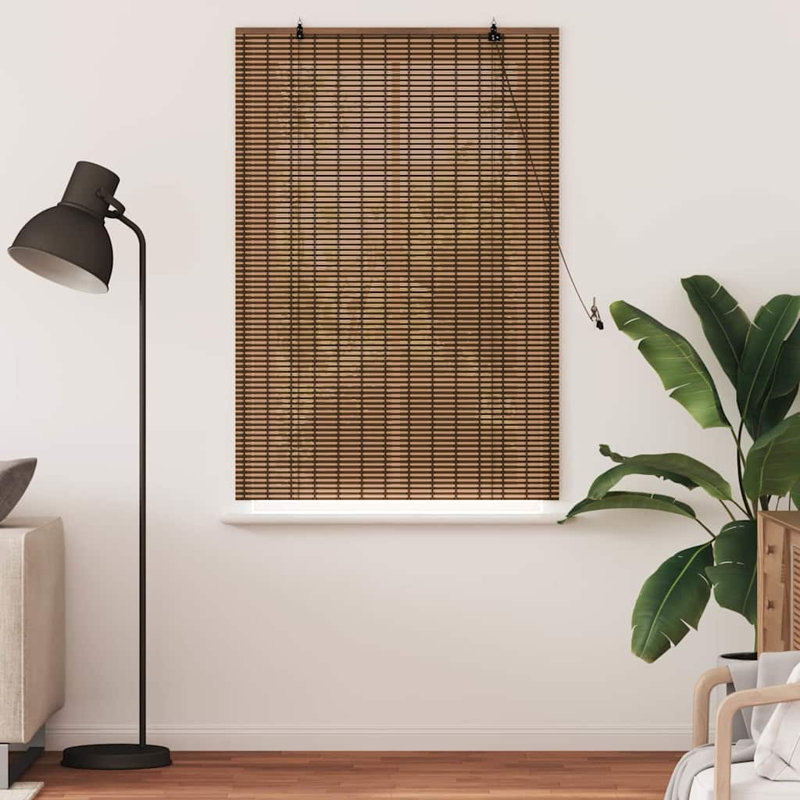 Vidaxl Window Blind With Curtains Manual Brown Bamboo, 160cm L x 110cm W