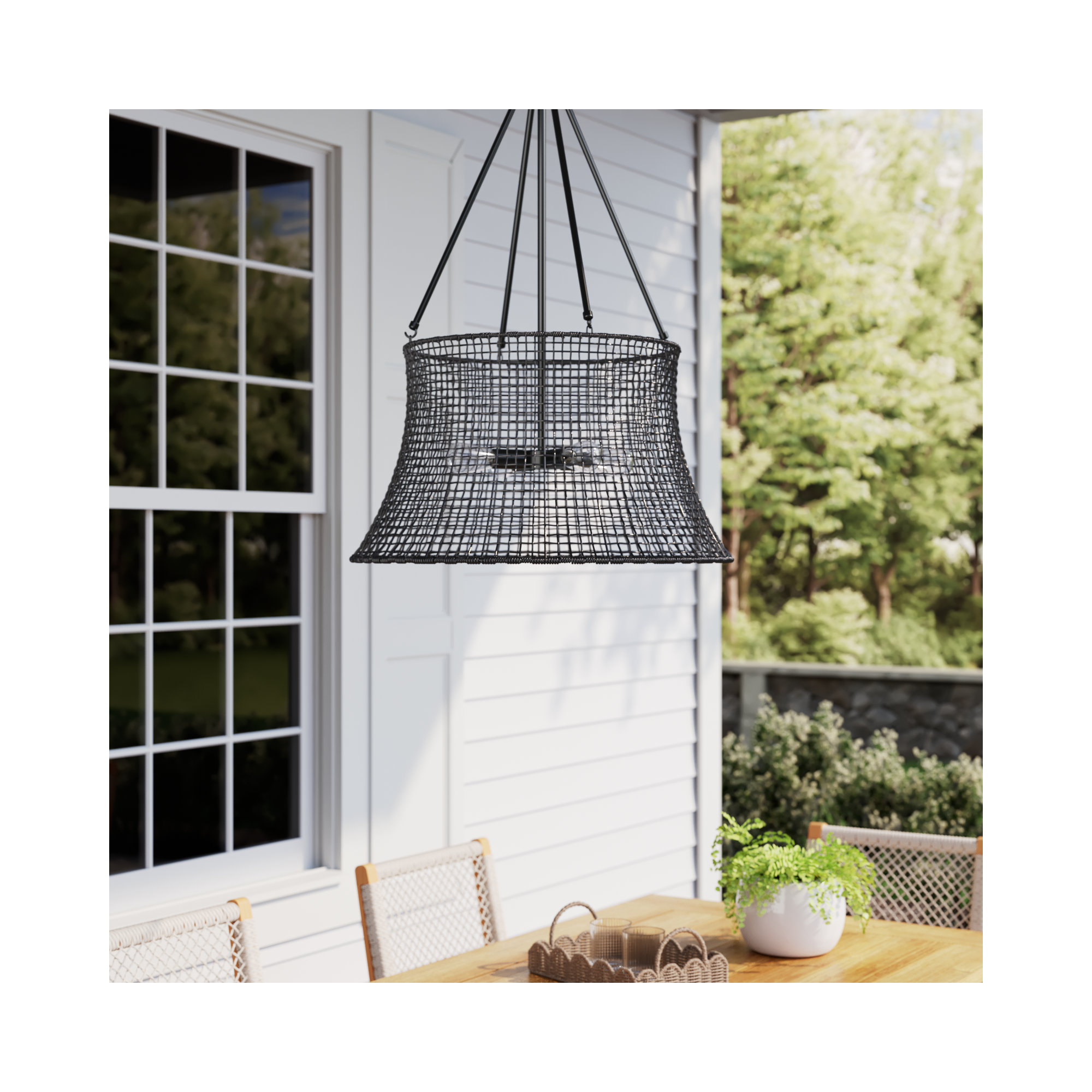 Outdoor Metal Chandelier, Matte Black