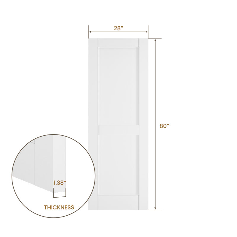 Porte en bois massif 80 po à 2 panneaux apprêtés sans trousse de quincaillerie, 28 po x 80 po