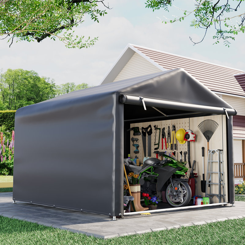 5‘ X 7’ Carport Storage Shed, Heavy Duty Outdoor Storage Shed With Rolled Up Zipper Door, Carport Canopy For Motorcycles, Bikes And Outdoor Tools