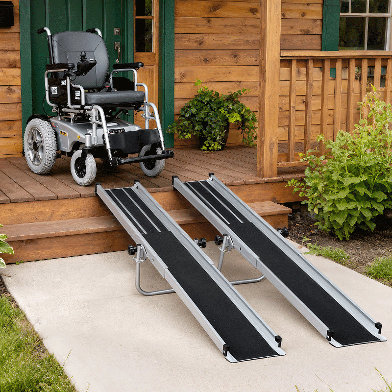 Rampe anti-dérapante en aluminium pour fauteuil roulant 8FT capacité 1200 lb avec support de support stable pour les portes et les scooters