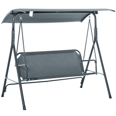 3-Person Porch Swing With Stand, Adjustable Tilt Canopy, Comfortable Bench-Style Seat, And Durable Steel Frame For Outdoor Relaxation