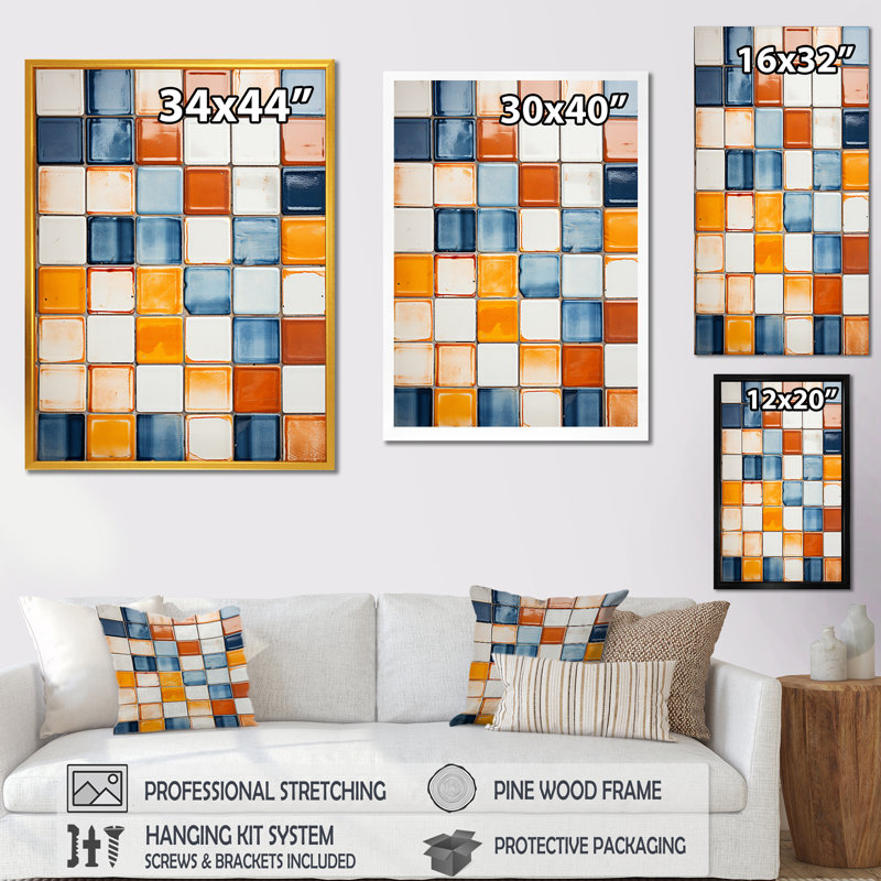 «Earth Tones Color Palette Tiles II», art mural abstrait, Cadre simple noir, H 20 po x l 12 po x P 1 po