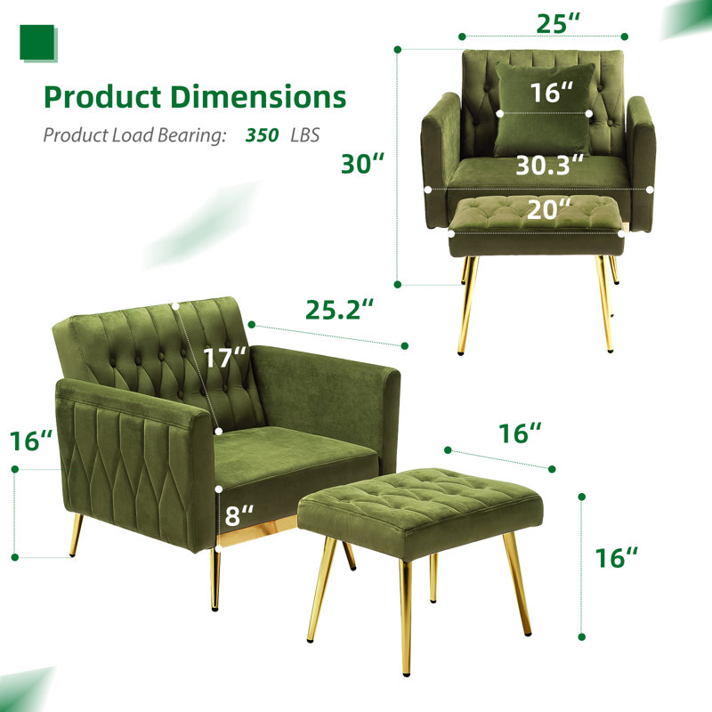 Fauteuil d'appoint Siemon, Velours vert olive
