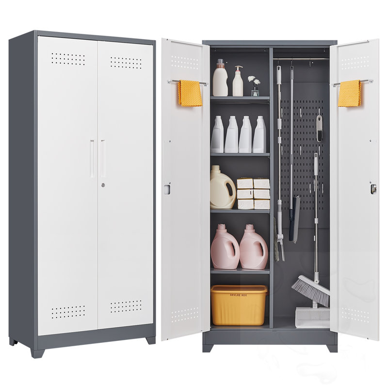 Metal Storage Cabinets with Adjustable Shelves, Gray/White