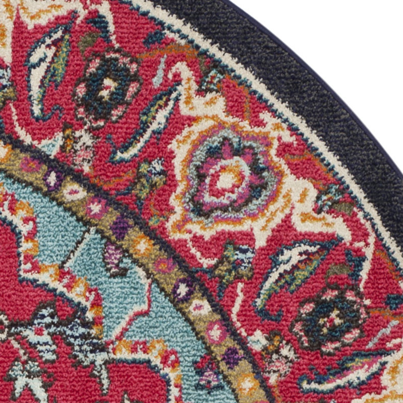 Tapis oriental rouge vif Llelend, Rond 6 pi 7 po