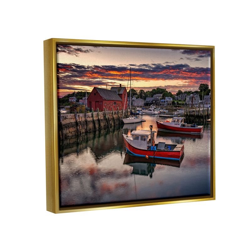 Bateau, coucher de soleil, photographie flottante, art mural par Rick Berk, H 17 po x l 21 po x P 1,7 po