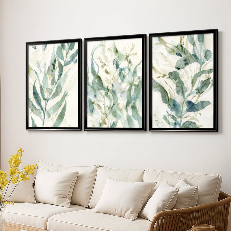 Underwater Botany I - Toile tendue avec châssis sur mesure - 3 pièces, Noir, H 21 po x l 30 po
