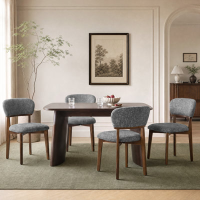 Chaises de salle à manger de style Mid-Century en boucle, hauteur d'assise 19,1 pouces, pieds en bois renforcés par des entretoises (ensemble de 4)