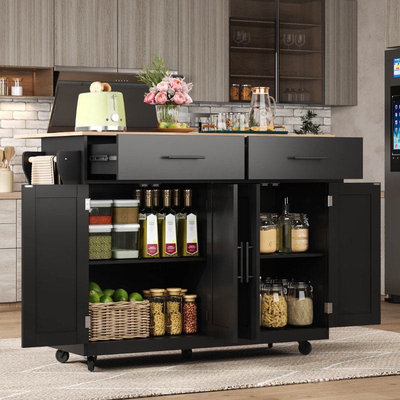 Wood Kitchen Island, Black