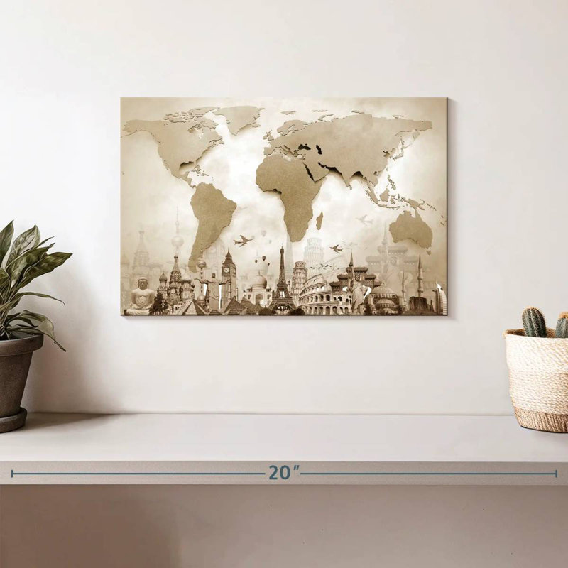 Aliaz Copper Steel World Map, 8" H x 12" W