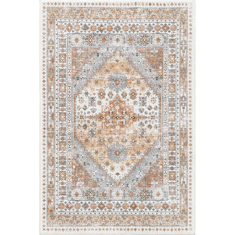 Tapis lavable antidérapant Medallion (orange), Rectangulaire 2 pi x 3 pi