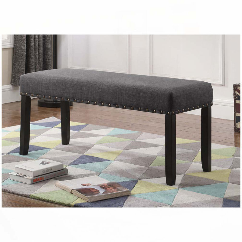Fabric Dining Bench with Nailhead Trim, Grey