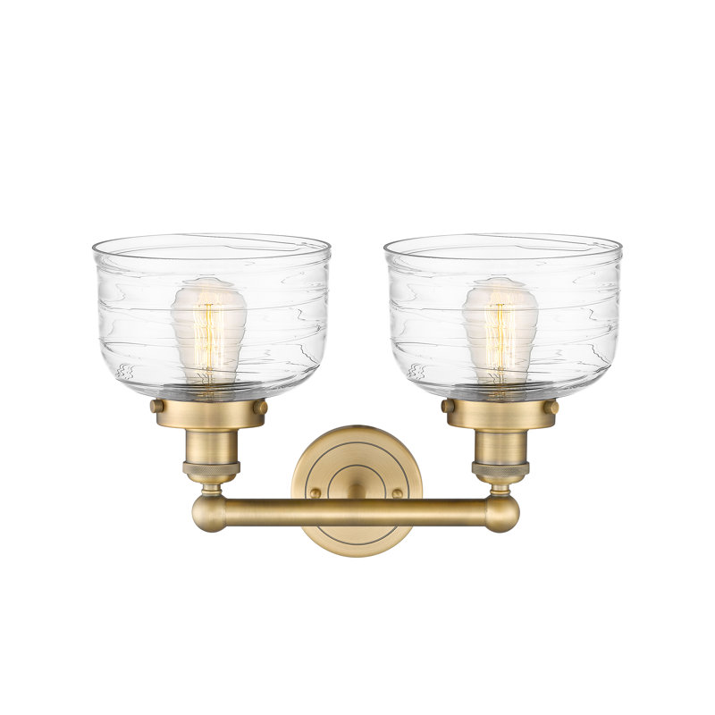 Éclairage pour meuble-lavabo à 2 lumières à intensité variable Arlester, Laiton brossé, Tourbillon déco transparent