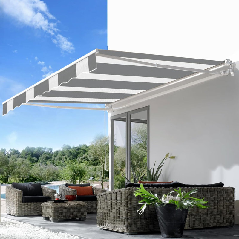 Retractable Patio Awning, 250cm W x 200cm D, Grey/White