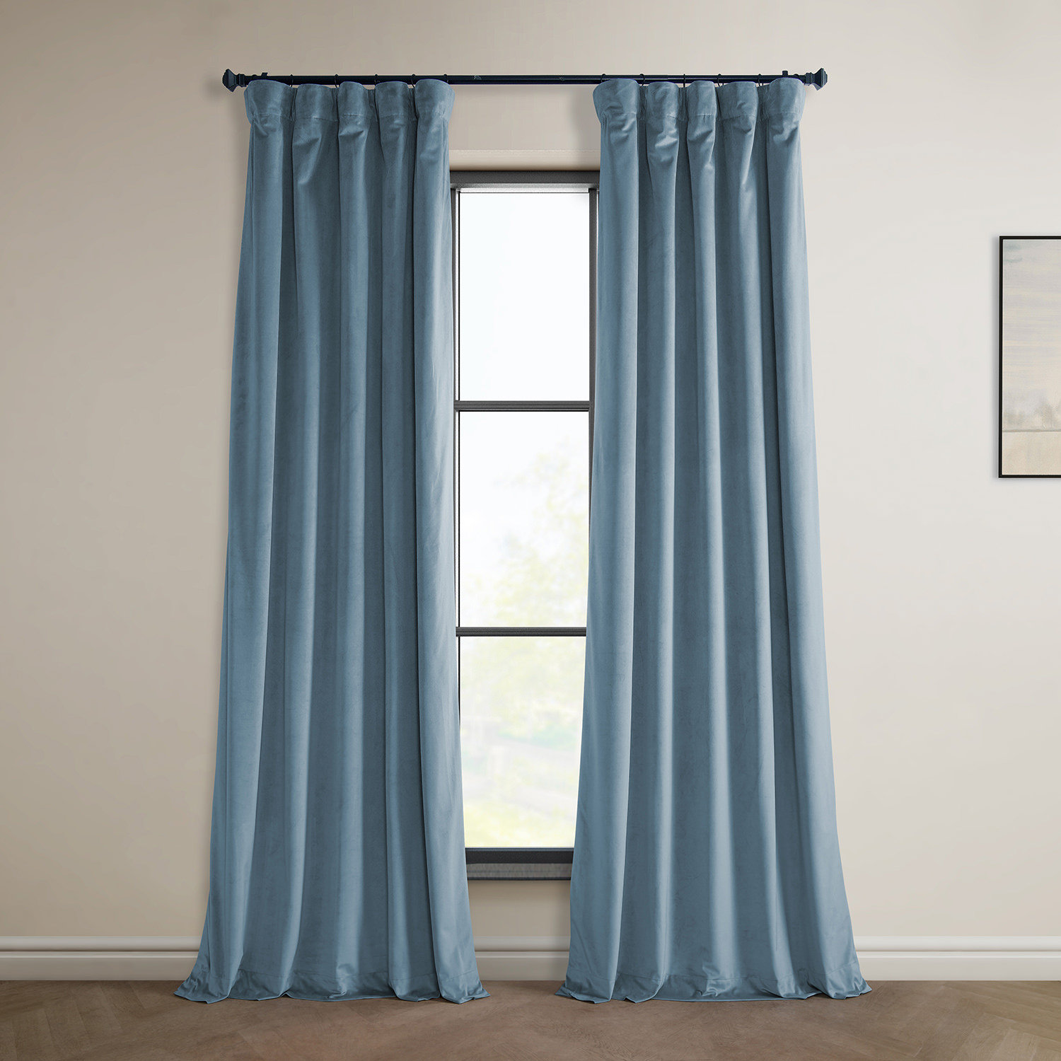 Matra Plush Velvet Room Darkening Curtain Panel, Blue Gray, 50" W x 120" L