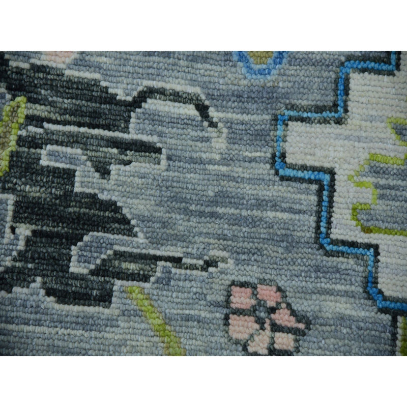 Tapis noué à la main 10 pi 1 po x 14 pi 0 po gris pur en laine Oushak