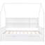 Lit double en bois avec lit gigogne et tablette, blanc brillant, semi-fermé pour jouer à un jeu de société, tablette à cadre en bois de pin, chatoyant, dessin imaginatif de style maisonnette, matelas à lattes stable-1364859320