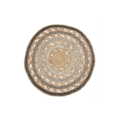 Tapis rond gris / beige en jute tissé à la main 3 pi 11 po Villagomez