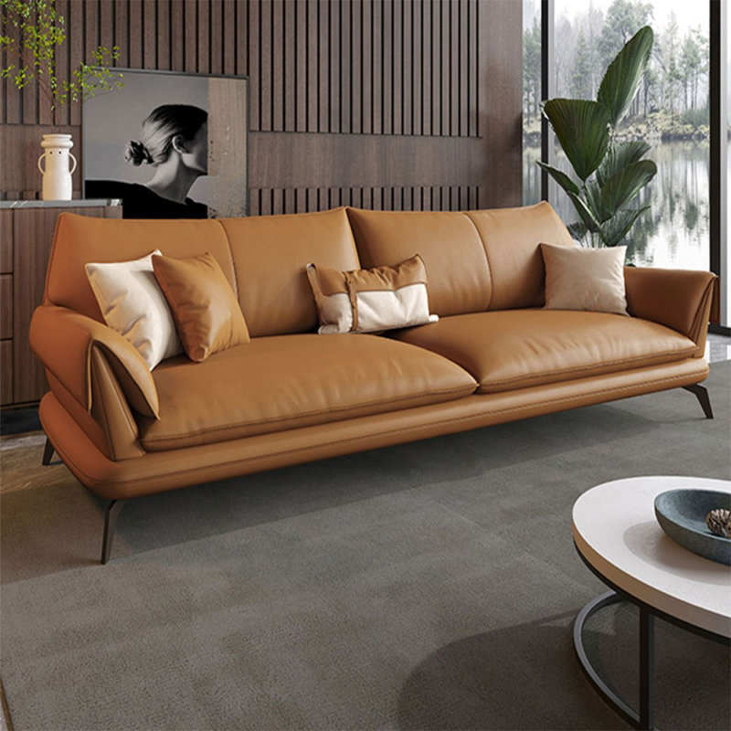 Causeuse coussin orange en cuir véritable, H 33,86 po x l 74,8 po x P 38,58 po