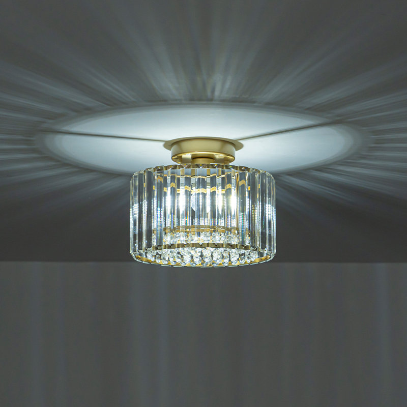 Glam Single Light Round Crystal Semi Flush Mount Ceiling Light