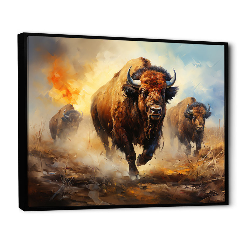 " Native Buffalo Mesmerizing ", Black Floater Framed, 24" H x 32" W x 1" D