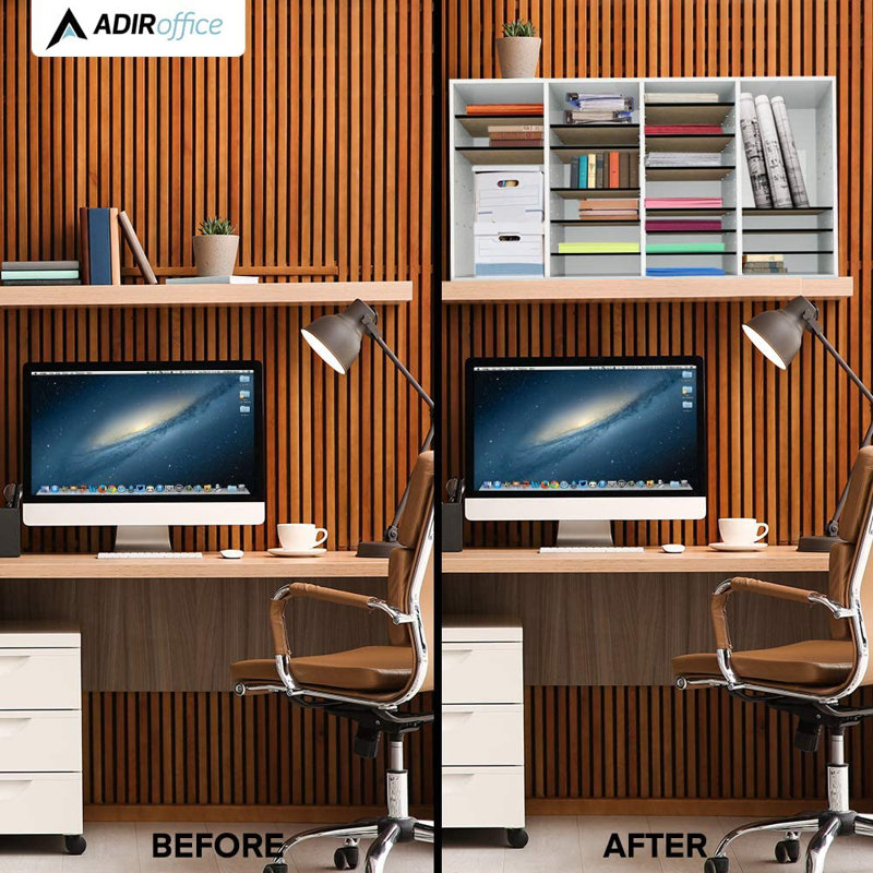 White Medium-Density Fiberboard Adjustable 36-Compartment Literature Organizer