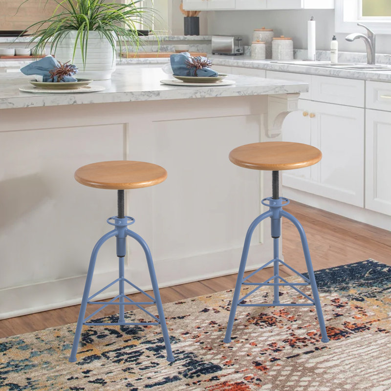 Tabouret pivotant en bois massif Jomarion, Bleu