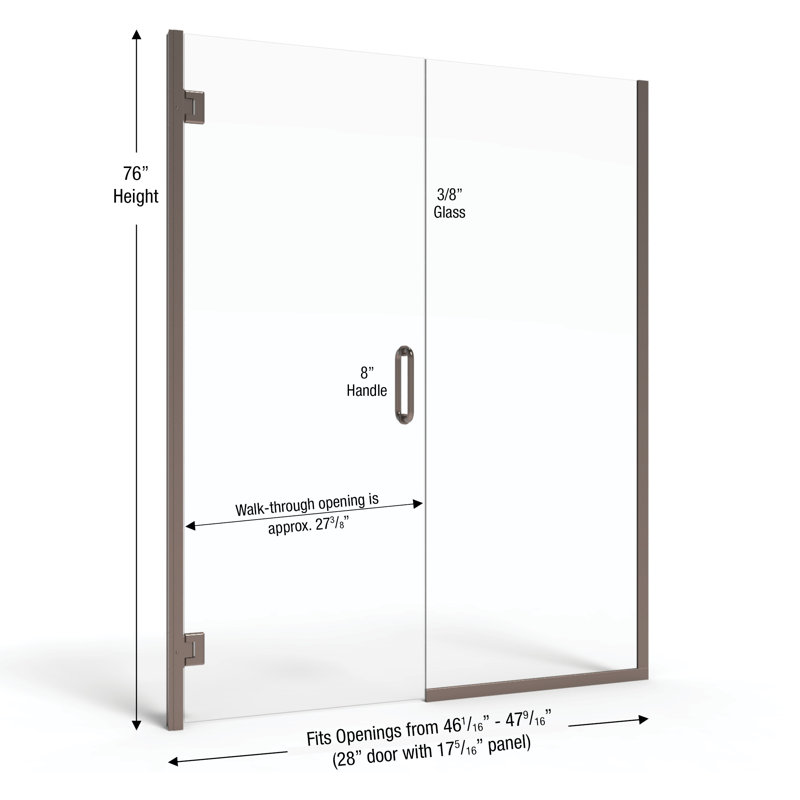 Porte de douche sans cadre l 46,06 "x H 76" Coppia, Bronze huilé, AquaGlideXP transparent