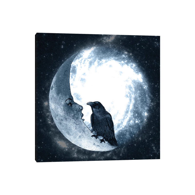 The Crow and Its Moon by Barruf - Wrapped Canvas Graphic Art Print, 30.48 cm H x 30.48 cm W