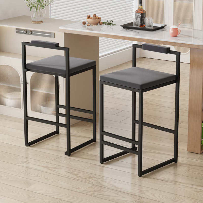 Tabourets de bar à hauteur de comptoir en velours avec dossier bas, Siège gris / cadre noir