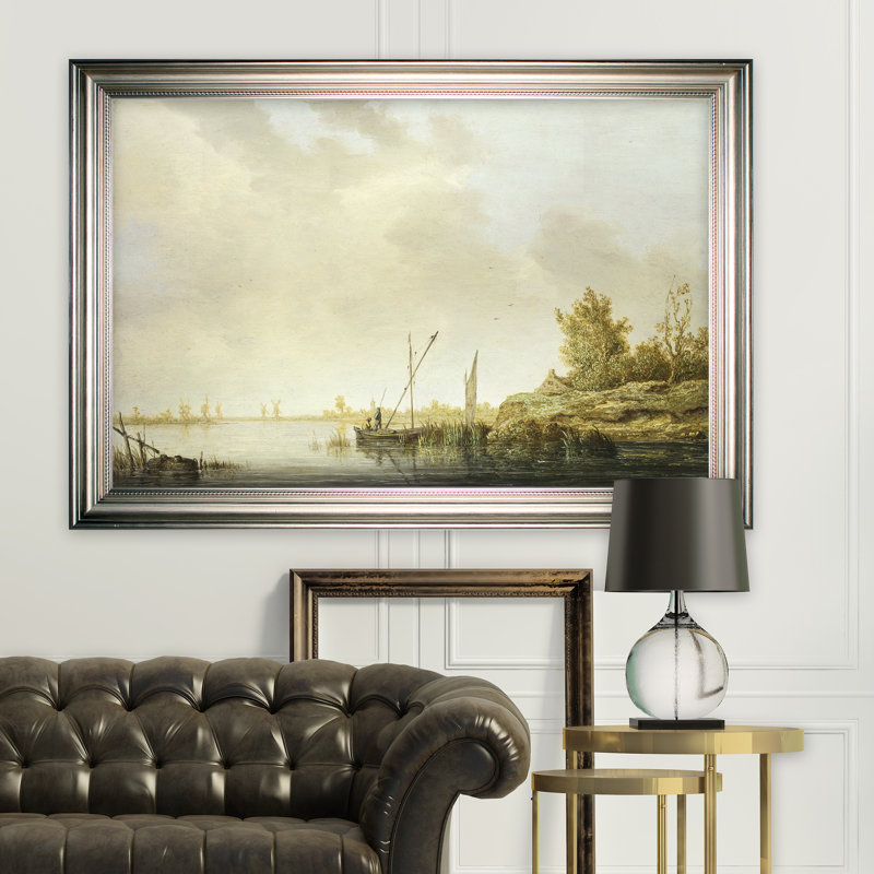 River River Windmills - impression, Cadre argenté, H 30 po x l 42 po x P 2 po, Pas de tapis