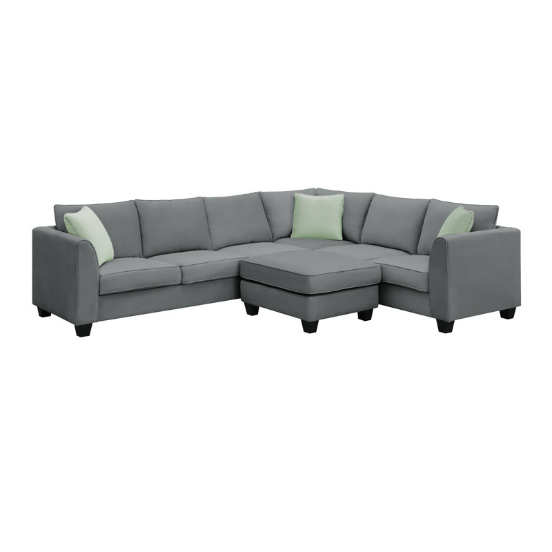 Sectional Sofa Couches, 7 Seats Modular Sectional Sofa With Ottoman L Shape Fabric Sofa Corner Couch Set With 3 Pillows