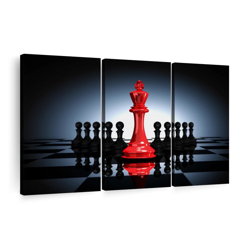 «Chess Red King», 3 pièces sur toile, H 48 po x l 74 po x P 1,25 po