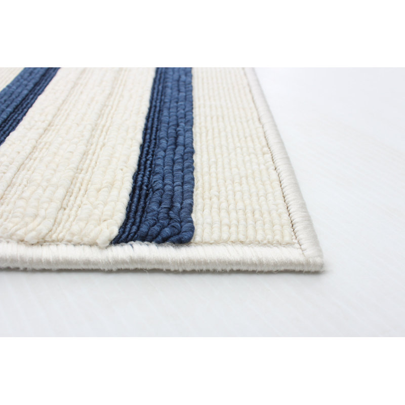 Ensemble de tapis rayés bleu / ivoire, Rectangle 6 pi 7 po x 9 pi 6 po