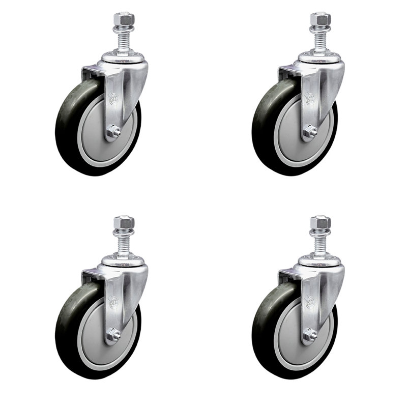 Polyurethane ½ Inch Threaded Stem Caster Set 2 Brakes SCC