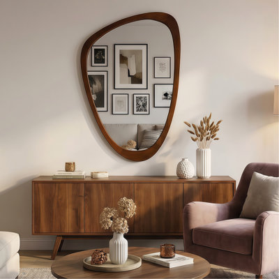 Miroir décoratif en bois massif noir noyer noir 24 po x 36 po, pour chambre à coucher, salle de bain, salon, vestibule