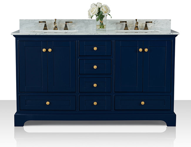 Audrey 60'' W Double Vanity, Gold, White, Carrara White