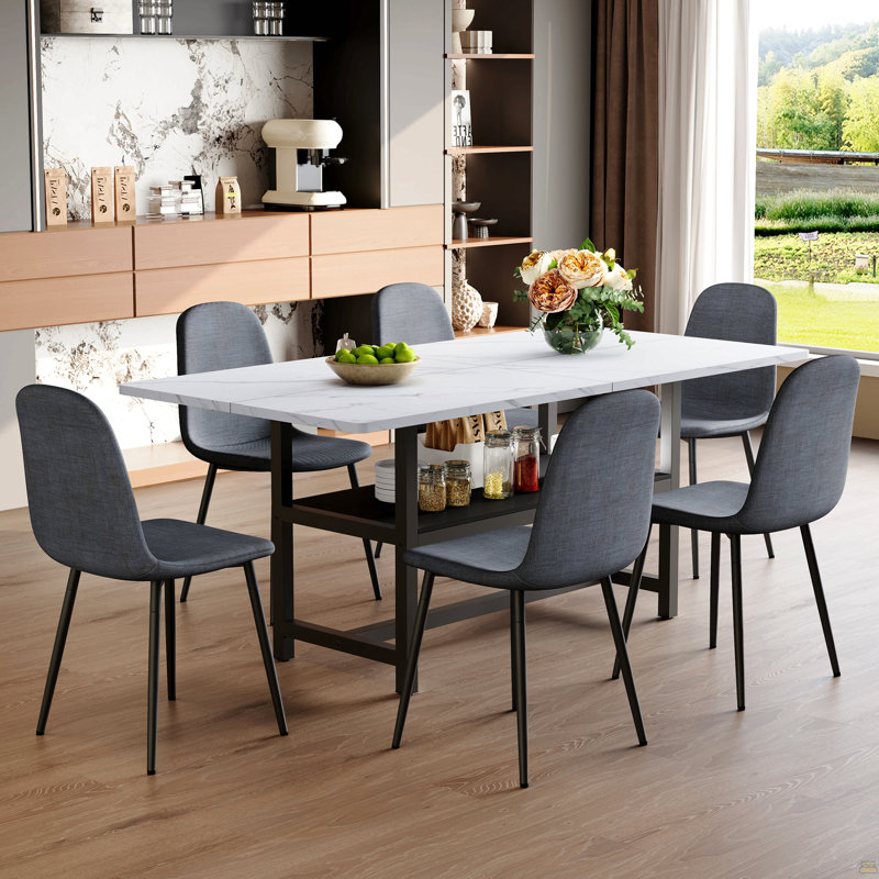 Table And Chair Set, 7 Pieces: Table, 6 Chairs